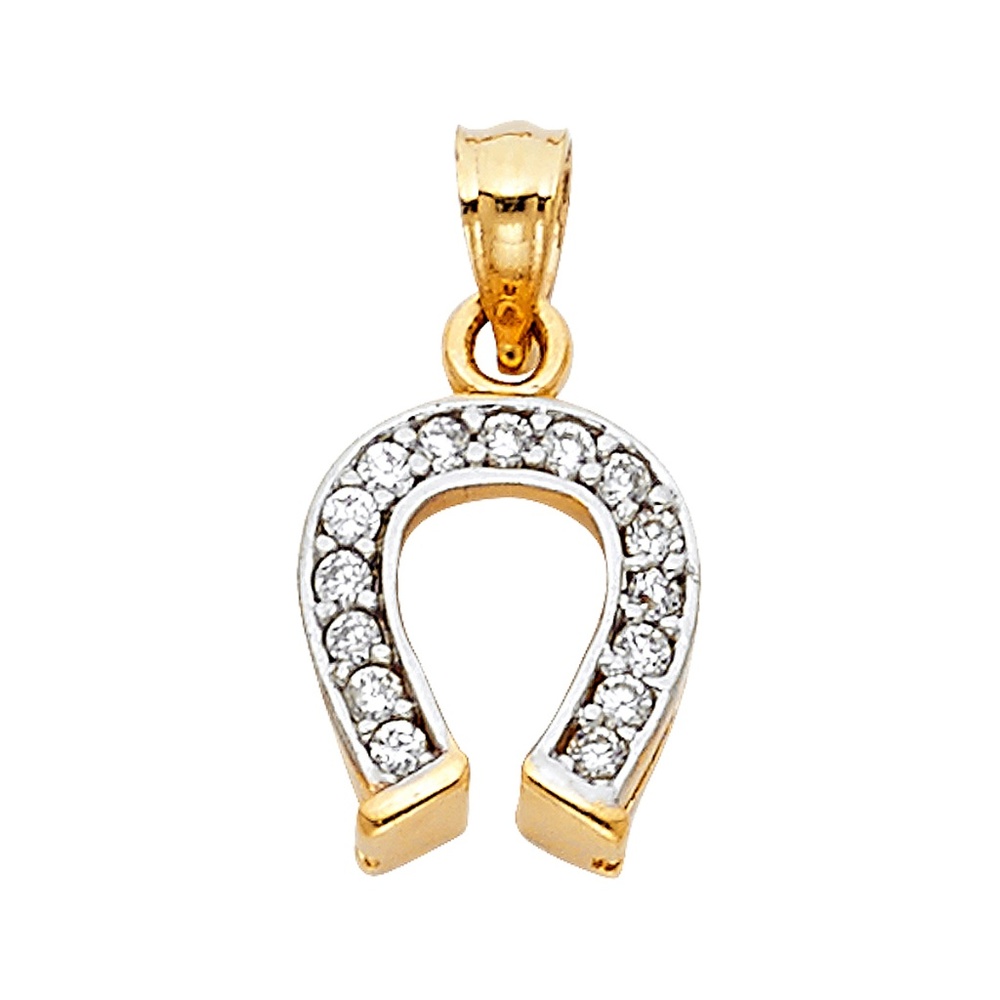 14K Yellow Gold  CZ Lucky Horsehoe Pendant